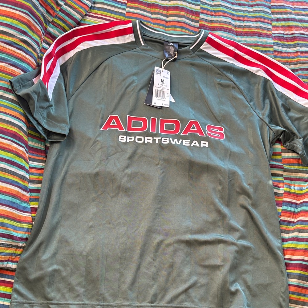 1/2 price adidas Olive Green jersey Sportswear with Red/White  nwt medium